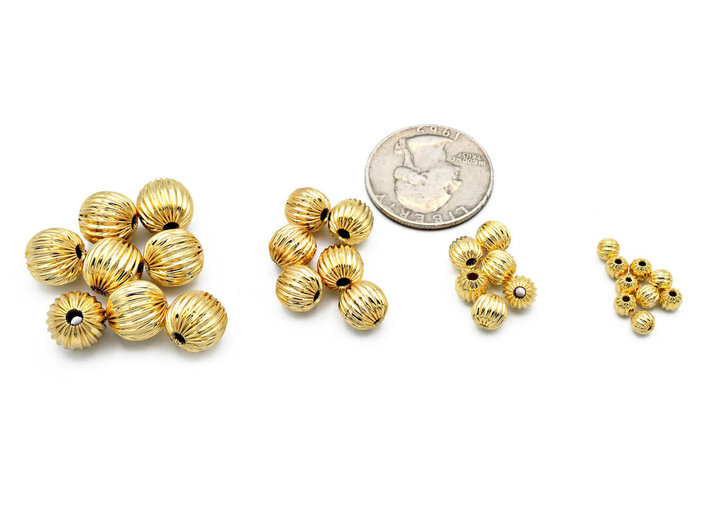 Premium 14K/18K Gold-Filled ep Watermelon Beads - Elegant Textured Design for Jewelry Making, DIY Crafts, 4mm to 10mm Variety Pack (18K-10mm-100 PCs)
