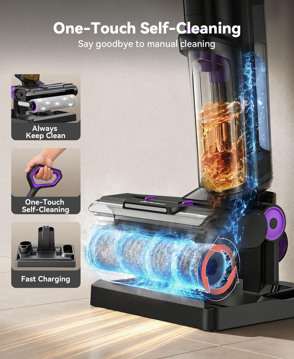 Wet Dry Vacuum Cleaner 20,000Pa,50Mins Runtime Cleaning Area 3013ft²,Cordless Vacuum Cleaner, Cordless Vacuum and Mop All in One,Self-Cleaning for Hard Floors Sticky Messes and Pet Hair H15Set