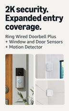 Ring Wired Doorbell Plus (2nd Gen), Silver Nickel with 4 Window and Door Sensors (newest model) and Motion Detector (newest model)