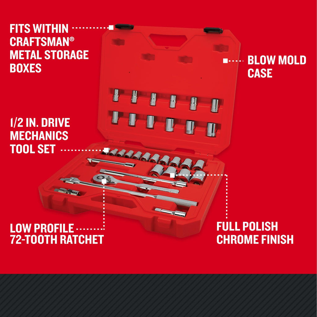 CRAFTSMAN Mechanics Tool Set, 33 Piece, 1/2 Inch Drive SAE/Metric (CMMT12122)