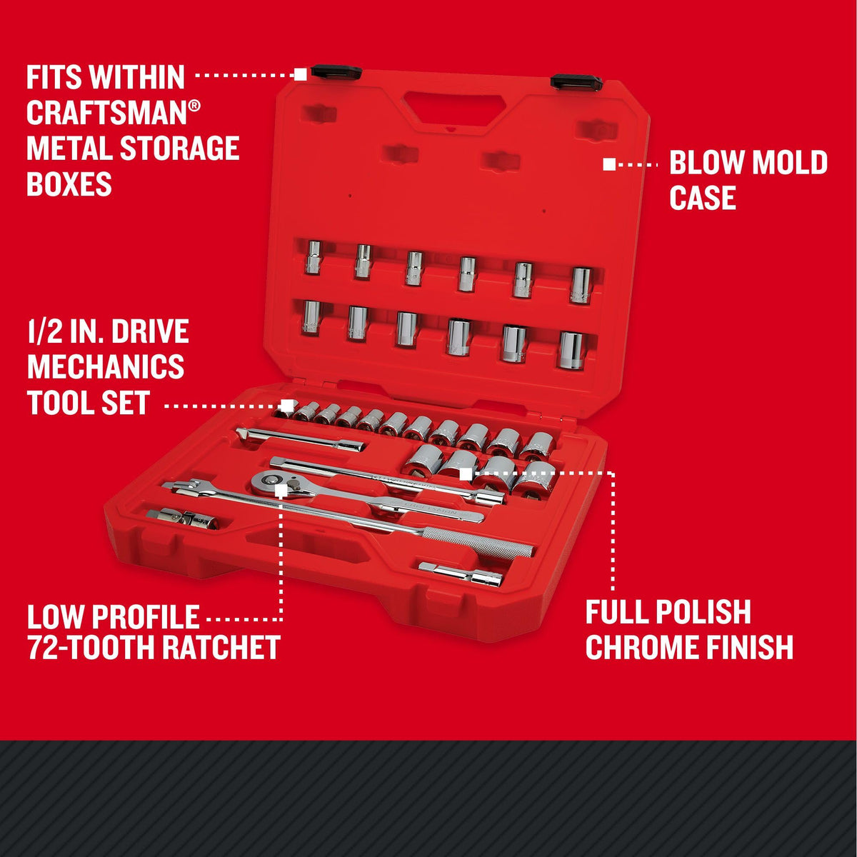 CRAFTSMAN Mechanics Tool Set, 33 Piece, 1/2 Inch Drive SAE/Metric (CMMT12122)