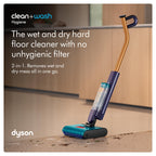 Dyson Clean+Wash Hygiene Wet and Dry Cleaner for Hard Floors - Cordless, 70 Minutes Run time, lays Flat, Anti-Tangle, self-Cleaning Roller, Drying Dock