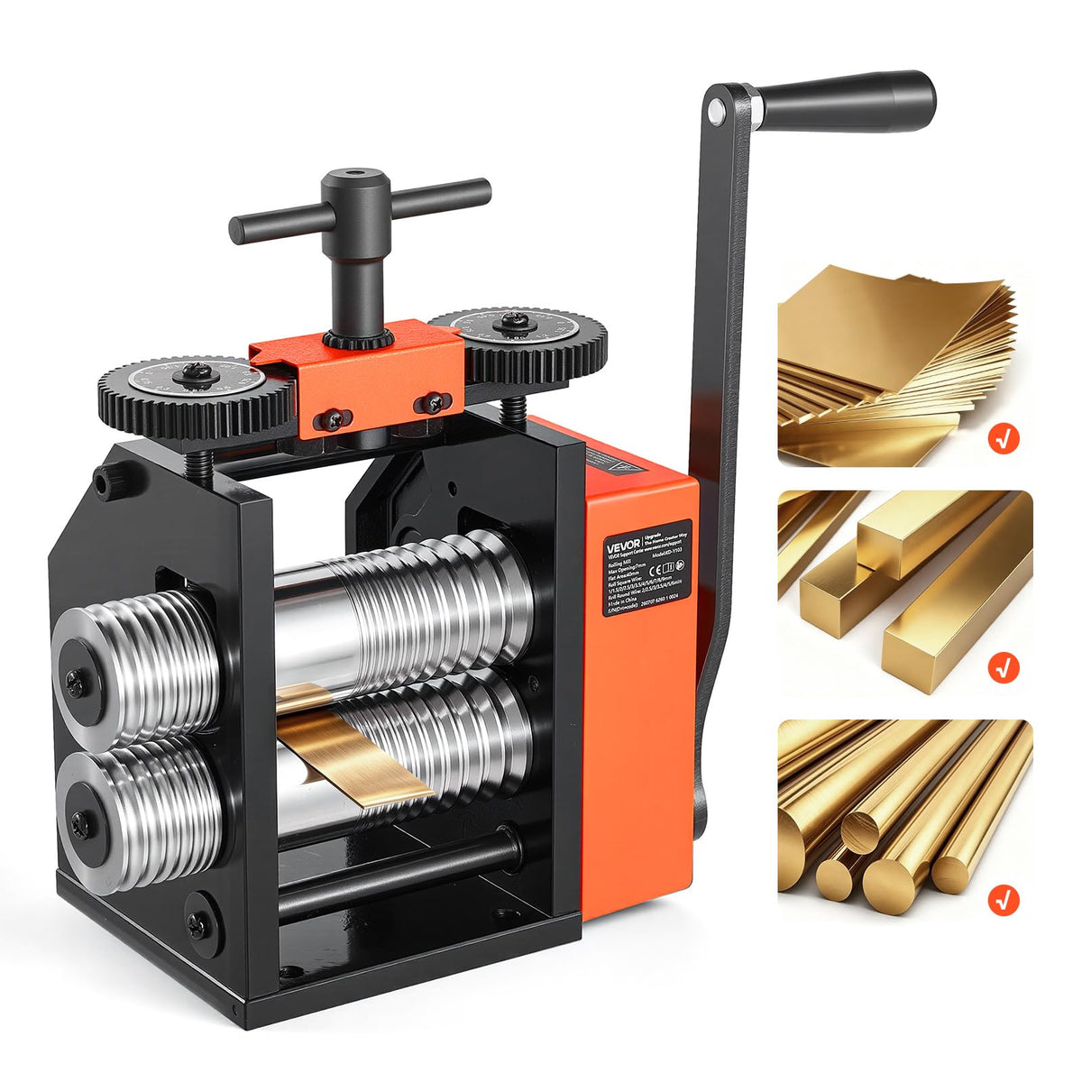VEVOR Jewelry Press, 75mm Width, 3-in-1 Functionality, Gear Ratio 1:2, Adjustable 0.03-6.5mm Press Thickness, Ideal for Crafting Metal Jewelry Sheets, Squares, Wires, and Semicircles