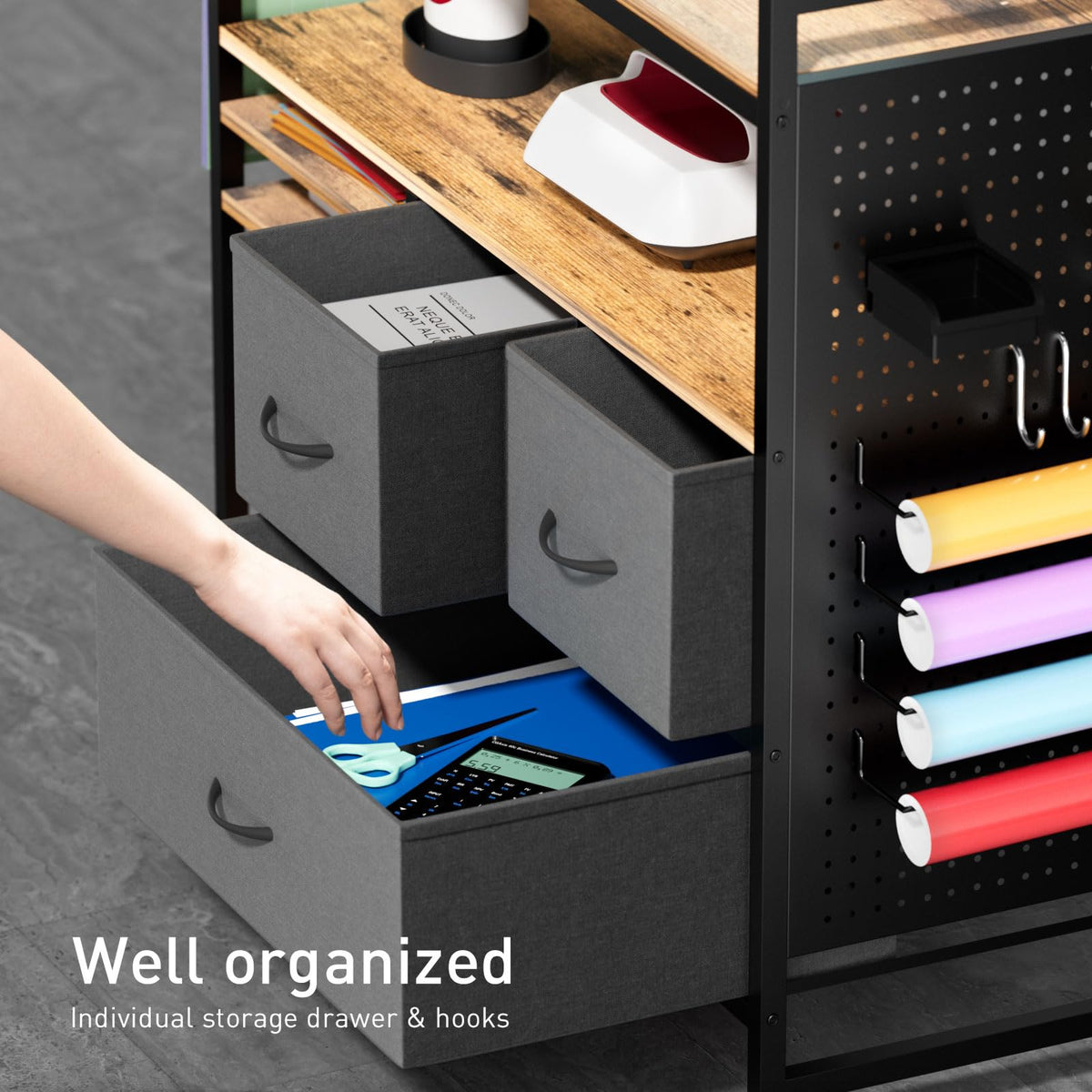 Craft Storage Cart Compatible with Cricut, 20-Roll Rack & Pegboard
