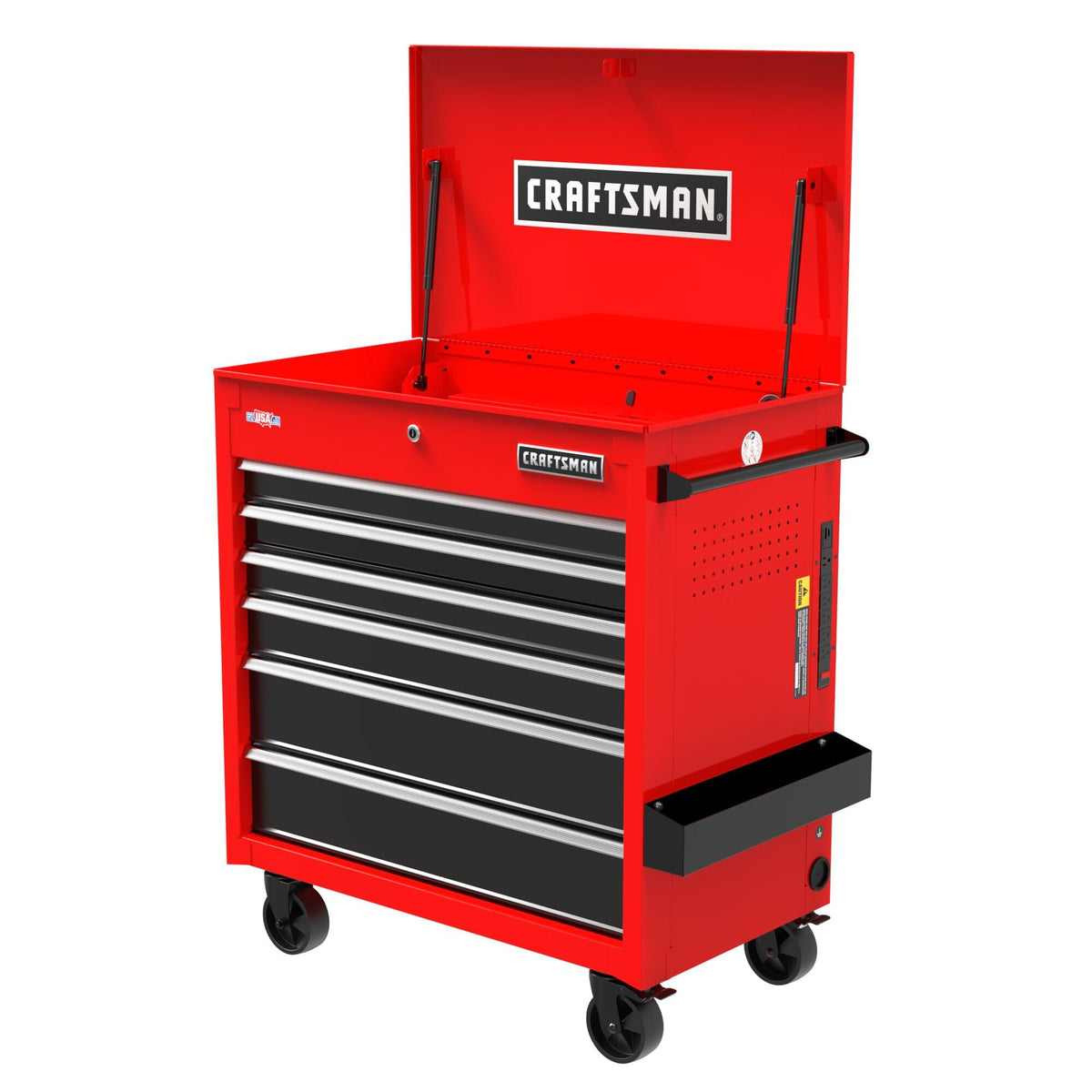CRAFTSMAN Tool Chest with Wheels, Full Bank Utility Cart, Six Soft-Close Drawers, Power Outlets, Side Tray, Storage Cart, Heavy Duty Casters, 37 x 21 x 41 Inch, Black (CMSTUC06BK)