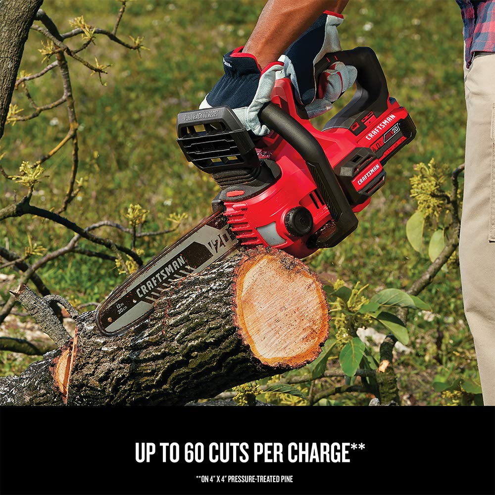 CRAFTSMAN V20 Cordless Chainsaw, 12-Inch Electric Chainsaw, Battery Powered, Battery and Charger Included (CMCCS620M1)