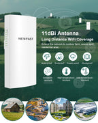 NEWFAST Bridge Point to Point Outdoor B912, 5.8G 3Km Long Range Wi-Fi Bridge IP65 Outdoor Access Point, 300Mbps Wireless Bridge for Extend Network to Barn and Surveillance Range, 2 PCS