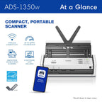 Brother ADS-1350W Wireless Compact Desktop Scanner | Scan Speeds of Up to 30ppm | Single Pass Double-Sided Scanning