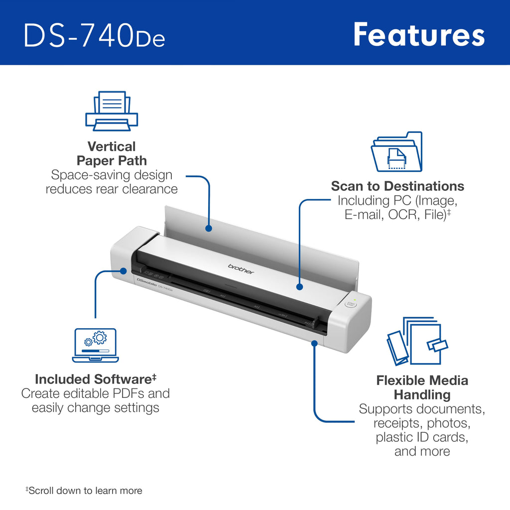Brother DS-740De Duplex Compact Mobile Document Scanner