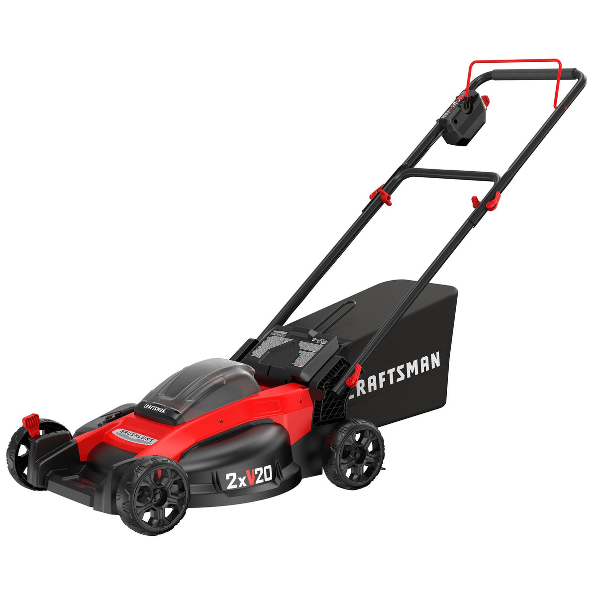 CRAFTSMAN V20 20 in Lawn Mower, 2 x 5Ah Batteries and 2 Chargers Included, High Effeciency Brushless Motor, Push Mower, Up to 50 Min of Runtime, Lightweight, Grass Bag, Low Profile (CMCMW220P2)