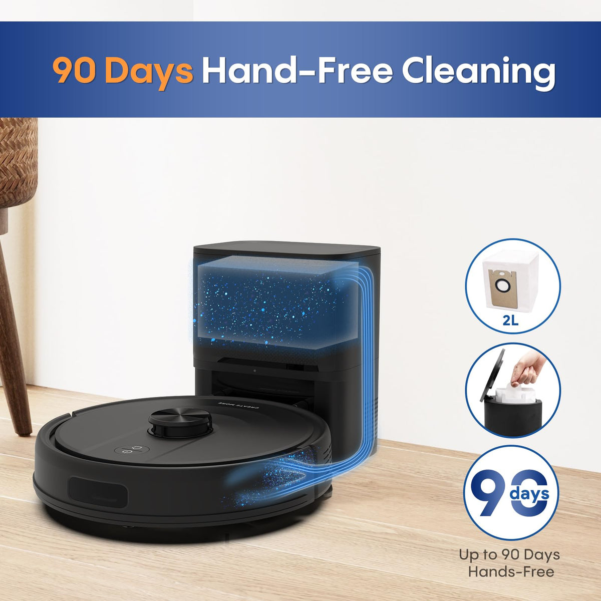 Robot Vacuum and Mop with Self-Emptying Station, 8000Pa Robotic Vacuum Cleaner, 90 Days Hands-Free, LiDAR Navigation, Smart Mapping, WiFi/App/Alexa Voice Control for Pet Hair, Carpets & Hard Floor