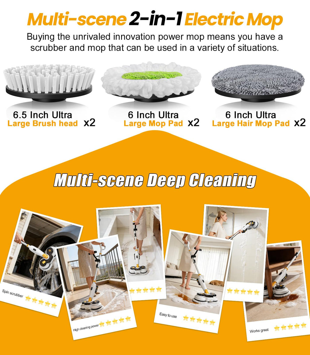 Cordless Electric Mop M3, 6000mah, 2-in-1 Floor Scrubber & Spin Mop