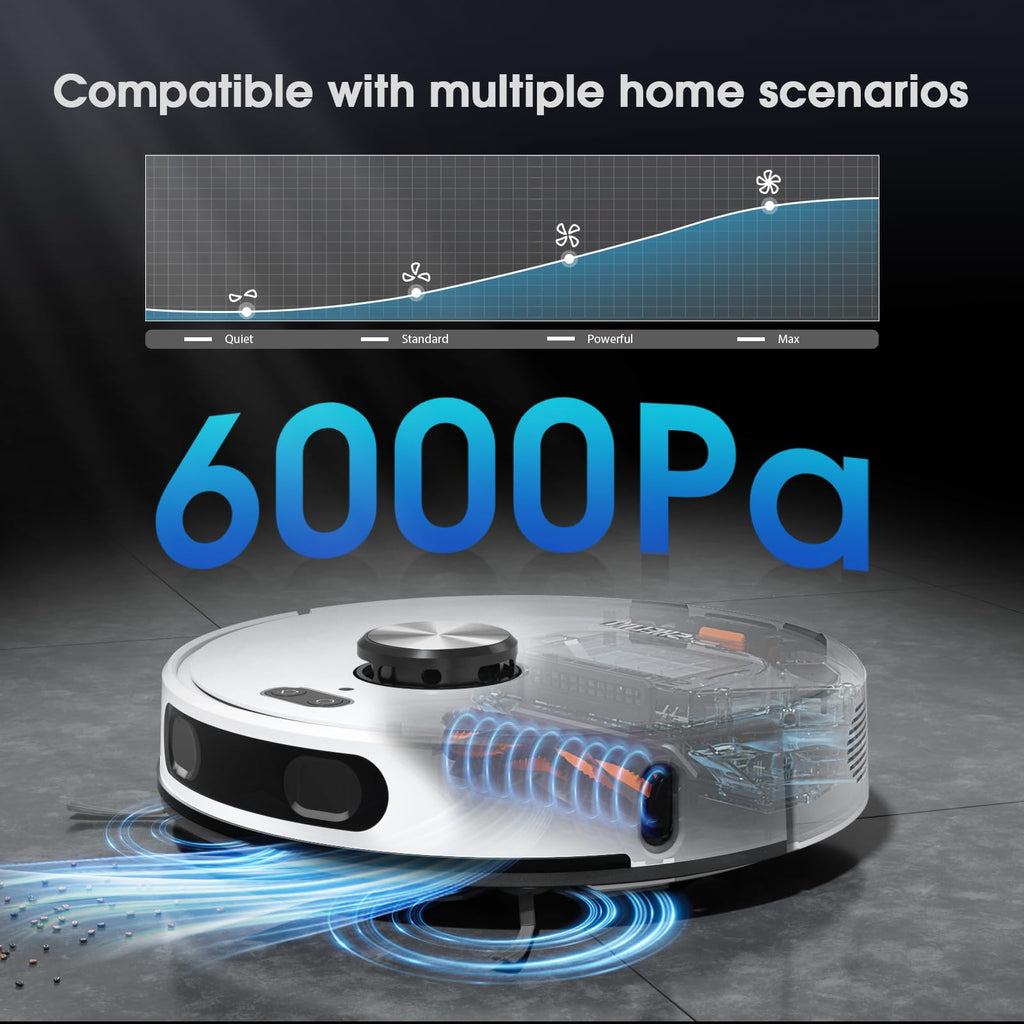 SHELIKI Robot Vacuum and Mop Combo, 3-in-1 Robotic Vacuums Cleaner with 70-Day Self-Emptying Base, LiDAR Navigation Smart Mapping & Strong 6000Pa Suction, for Pet Hair, Hard Floor, Carpet