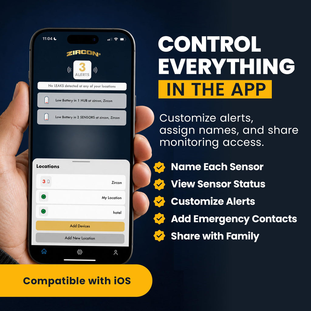 Zircon® Leak Alert 360™ Smart Water Leak Detector Kit, 2 Sensors, iOS Only