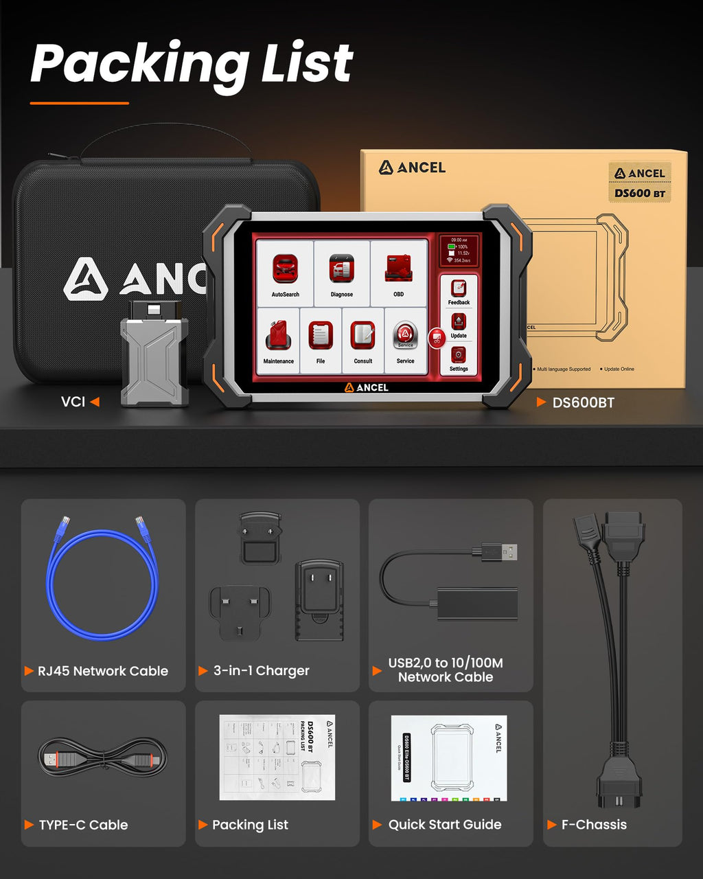 ANCEL DS600BT Bidirectional Scan Tool with Full-System OBD2 Scanner, ECU Coding, 34+ Reset Functions, Bluetooth VCI, FCA/SGW CAN FD, DoIP and Lifetime Free Updates