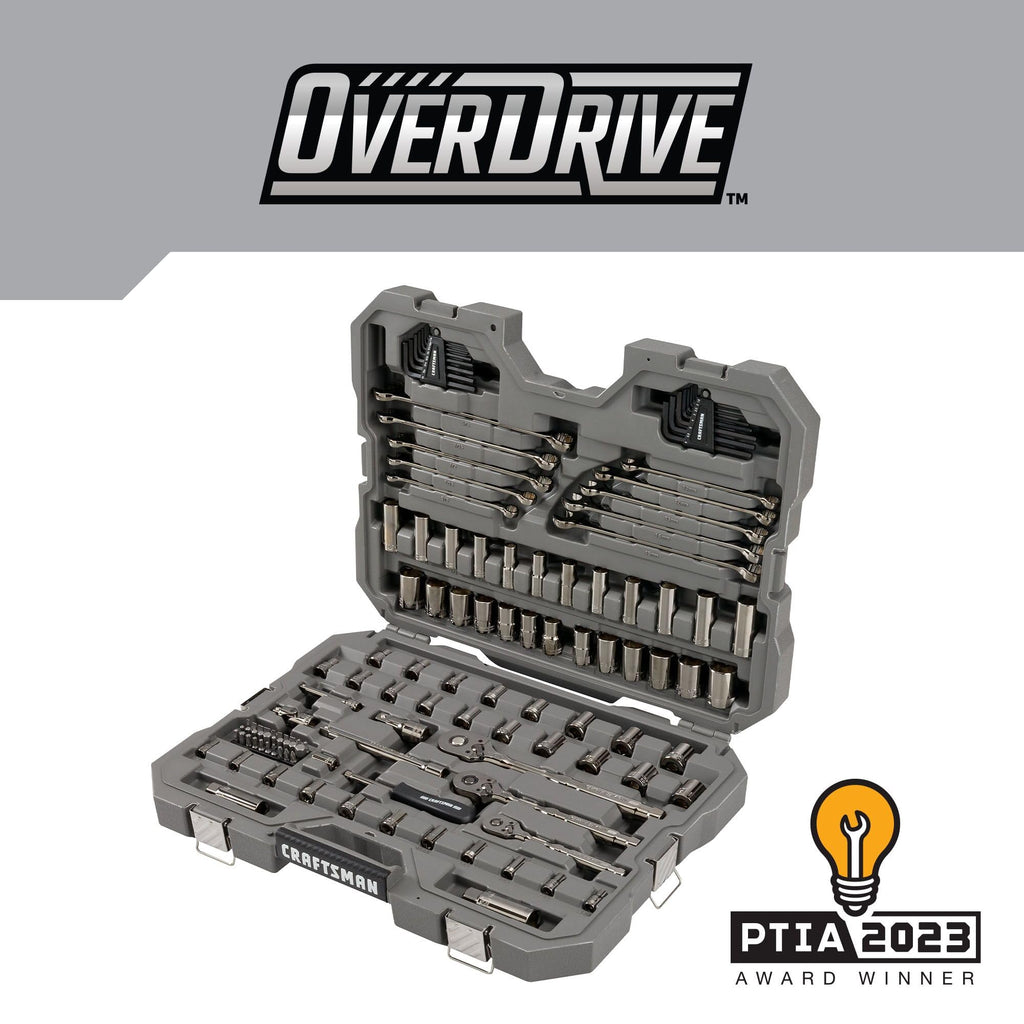 CRAFTSMAN OVERDRIVE 121-Piece Gunmetal Chrome Mechanics Tool Set, Standard SAE/Metric Socket Set, with Hard Case (CMMT99121L)