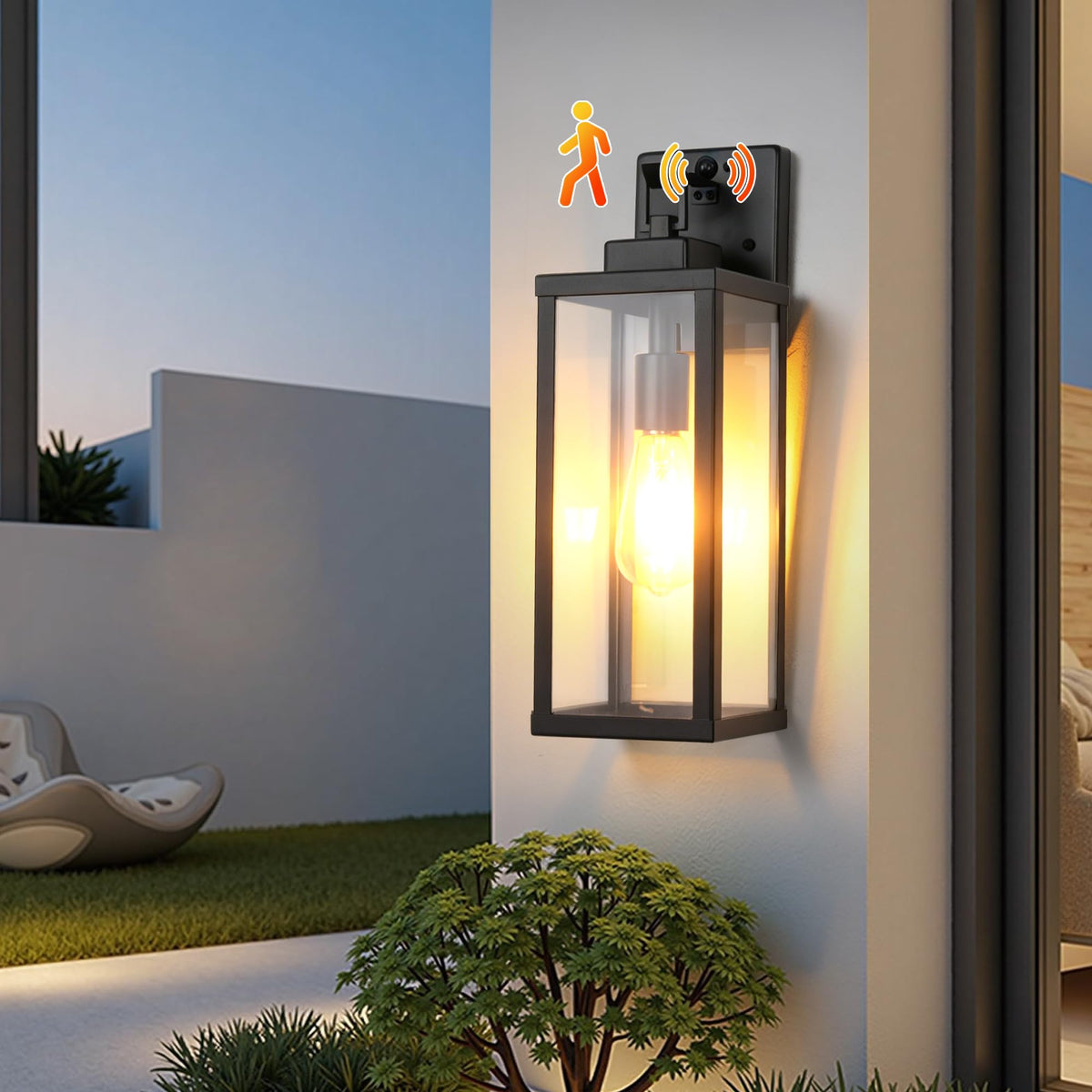 20 Inch Motion Sensor Dawn to Dusk Outdoor Sensor Light Fixture Anti-Rust Exterior Wall Lighting Waterproof Outdoor Wall Lantern for Porch Patio Front Door Garage - 2 Pack