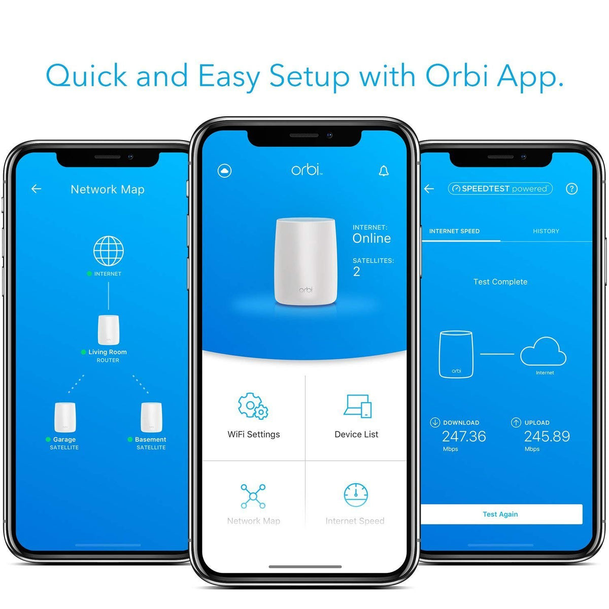 ---NETGEAR Orbi Ultra-Performance Whole Home Mesh WiFi System - WiFi router and two satellite extender with speeds up to 3Gbps over 6,000 sq. feet, AC3000 (RBK53)