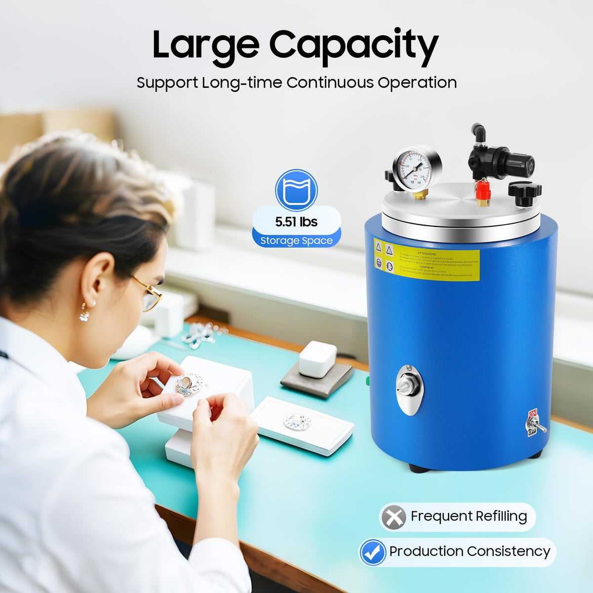 Wax Injector Vacuum Casting Machine 2.2L, 350W Round Barrel Mold 86-230°F with Double Nozzle Vacuum for Jewelry Wax Injection Beading Making Kit