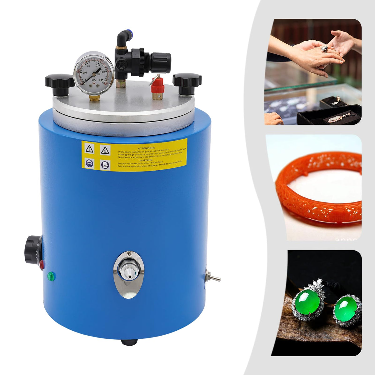 Wax Injector 5.51 Lbs, Round Vacuum Wax Injection Machine, Air Pressure Adjustment 500W Wax Casting Machine, Blue Cylinder 86-230°F Temperature Wax Injector for Complex Jewellery Making Kit