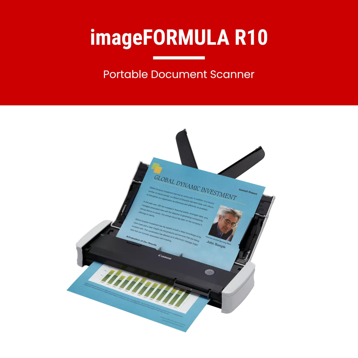 Canon imageFORMULA R10 - Portable Document Scanner, USB Powered, Duplex Scanning, Document Feeder, Easy Setup, Convenient, Perfect for Mobile Users, White