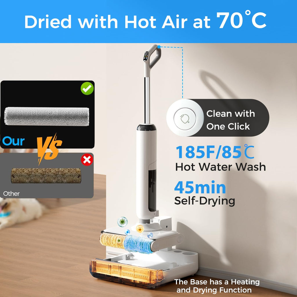 Wet Dry Vacuum Cleaner, Cordless Vacuum Mop Combo for Hard Floors, 23000Pa Powerful Suction, 180° Lay-Flat, Self-Cleaning Floor Washer with 45 Min Runtime, Anti-Tangle Brush, Dual Tank
