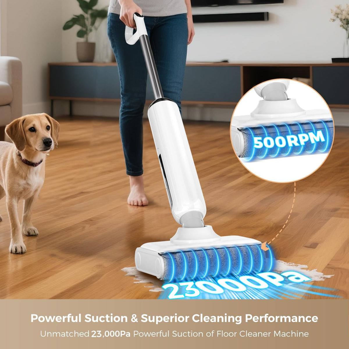 Vacuum Mop, 23KPa Wet Dry Vacuum Cleaner, 180° Lay-Flat Design with Edge Cleaning, Self-Cleaning Vacuum Mop Combo for Hard Floors, Up to 35 Min Runtime, LED Display & Voice Prompts