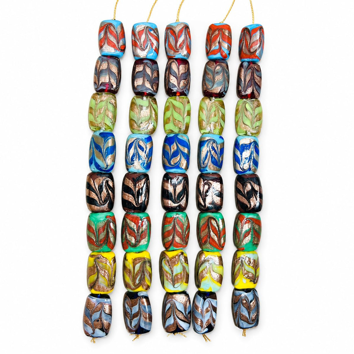 Lamp Work Handmade Glass Beads | 25mm Pillow Shape Beads | 8” Strands | Colorful Glass Beads for Jewelry Making | DIY Crafts & Beading Projects (20, Strands)