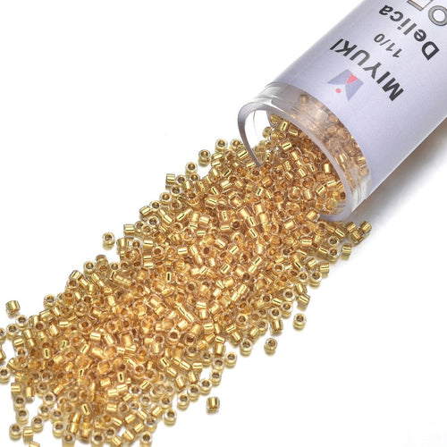 30g Miyuki Delica 11/0 Seed Beads, 24Kt Gold-Lined Crystal Gold DB33
