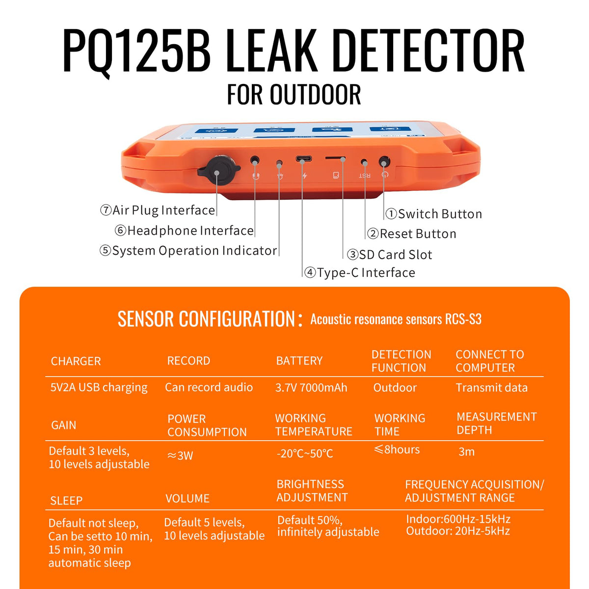 PQ125B Underground Water Leak Detectors for Outdoor Sewer Acoustic