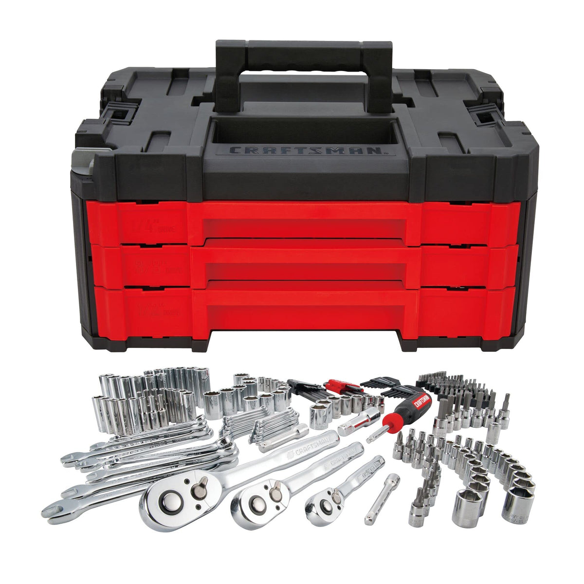 Craftsman 262-Piece Mechanic Tool Set with 3-Drawer VERSASTACK Box, SAE and Metric Socket Set, Car and Motorcycle Tool Kit with Combination Wrenches and Spark Plug Sockets, 90-Tooth (CMMT45309)