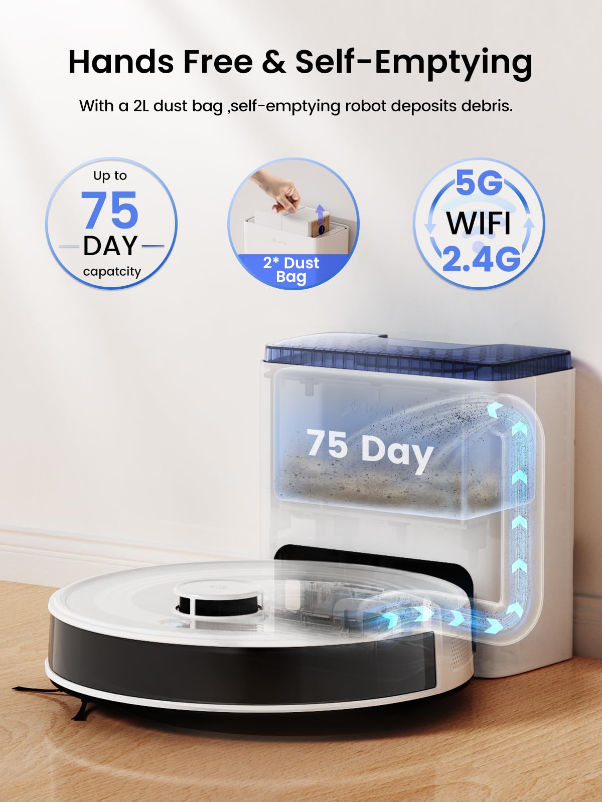 Lefant Robot Vacuum and Mop, 75-Day Self-Emptying, 6000Pa