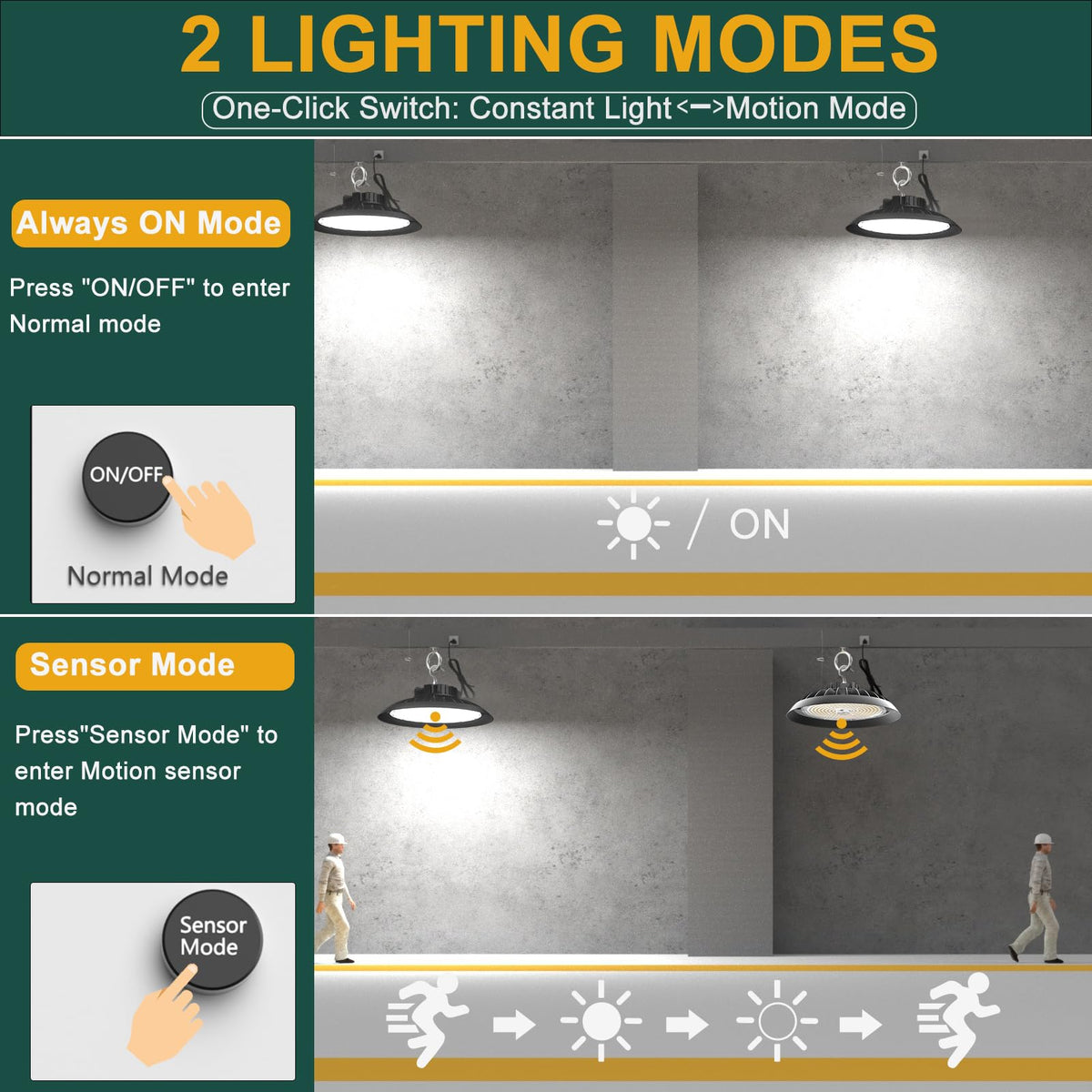 6Pack Smart 300W LED High Bay Shop Lights Motion Sensor UFO Lights