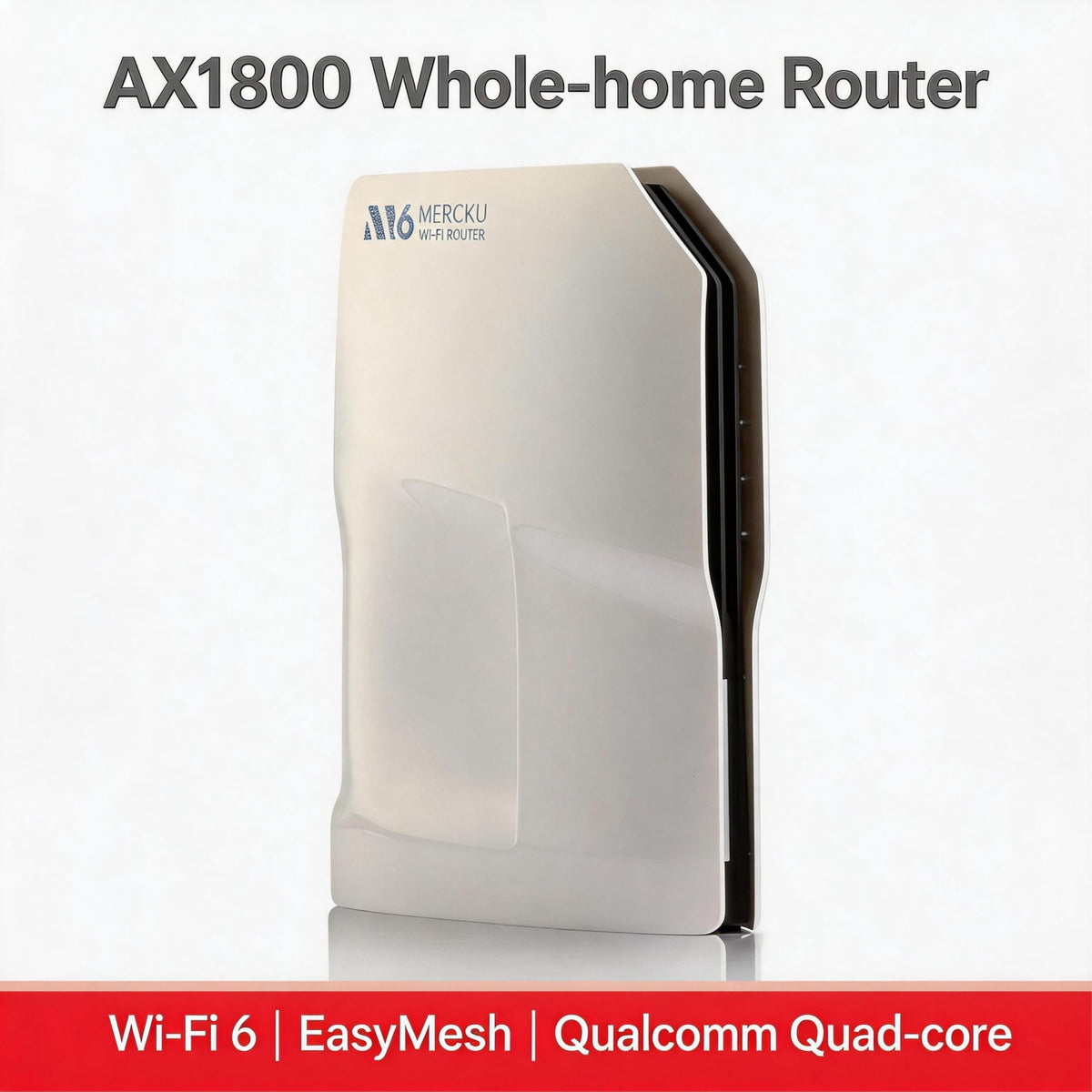 Mercku M6 WiFi 6 AX1800 Modem Mesh Router 3000 Coverage 2.4G/5GHz 1800Mbps APP Control EasyMesh MU-MIMO 2 Gigabit Ports (White)