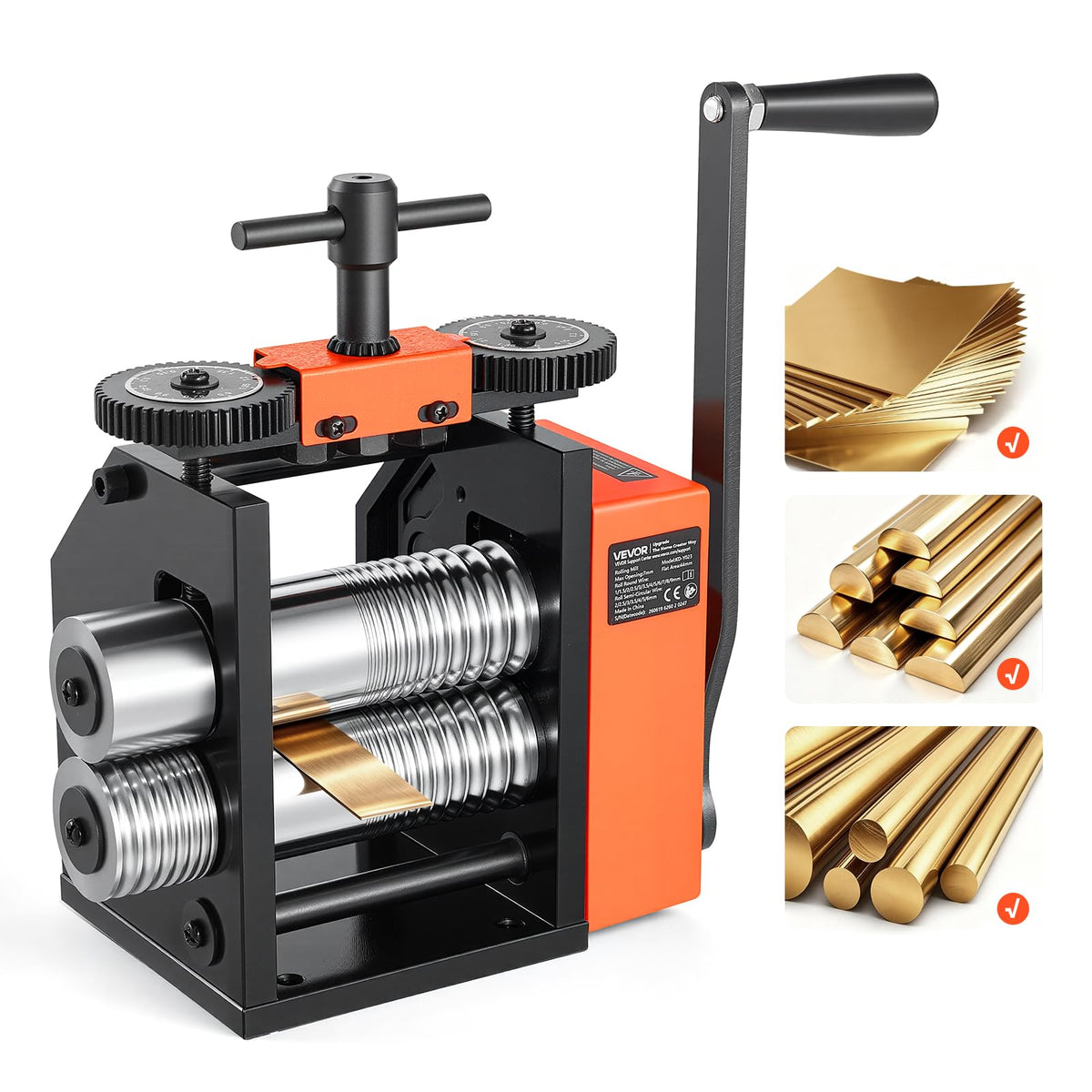 VEVOR Jewelry Press, 75mm Width, 3-in-1 Functionality, Gear Ratio 1:2, Adjustable 0.03-6.5mm Press Thickness, Ideal for Crafting Metal Jewelry Sheets, Squares, Wires, and Semicircles
