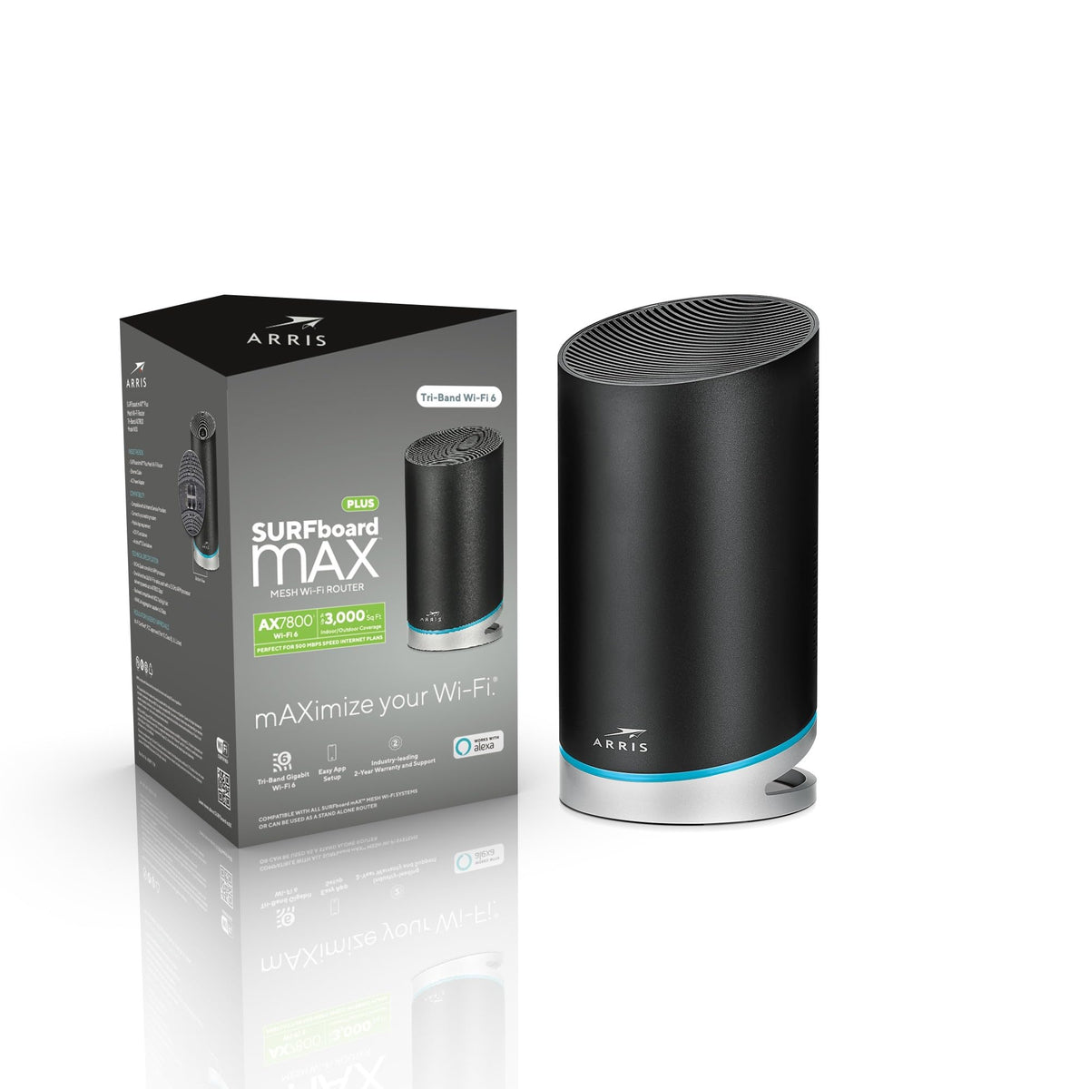 ARRIS SURFboard mAX W30 Tri-Band Mesh Ready Wi-Fi 6 Router , AX7800 Wi-Fi Speeds up to 7.8 Gbps , Coverage 3,000 sq ft , 1 Router , Alexa Support
