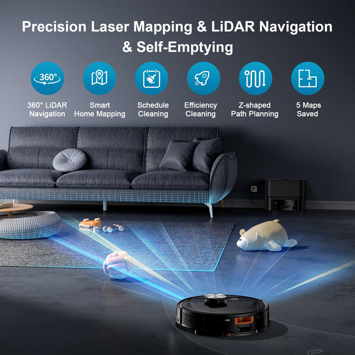 Robot Vacuum and Mop for Pet Hair, 11500Pa Suction, 90-Day Self-Emptying