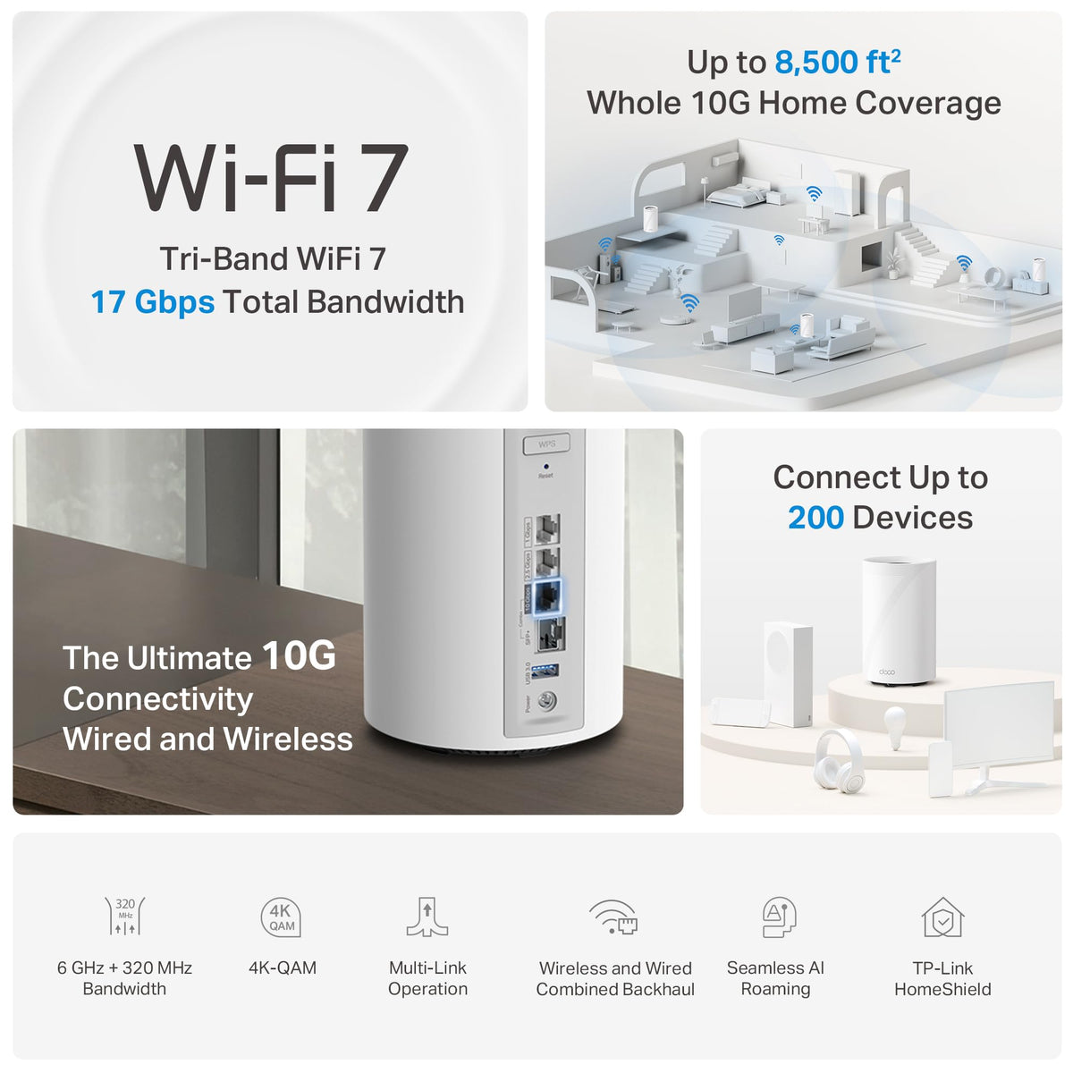 TP-Link Deco 7 Pro BE17000 Tri-Band Wi-Fi 7 Whole Home Mesh System