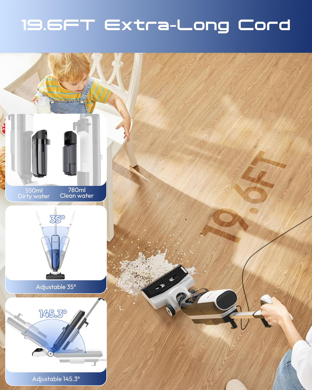 Wet Dry Vacuum Steam Mops, 4-in-1 Steam Vacuum Cleaner for Floor Cleaning