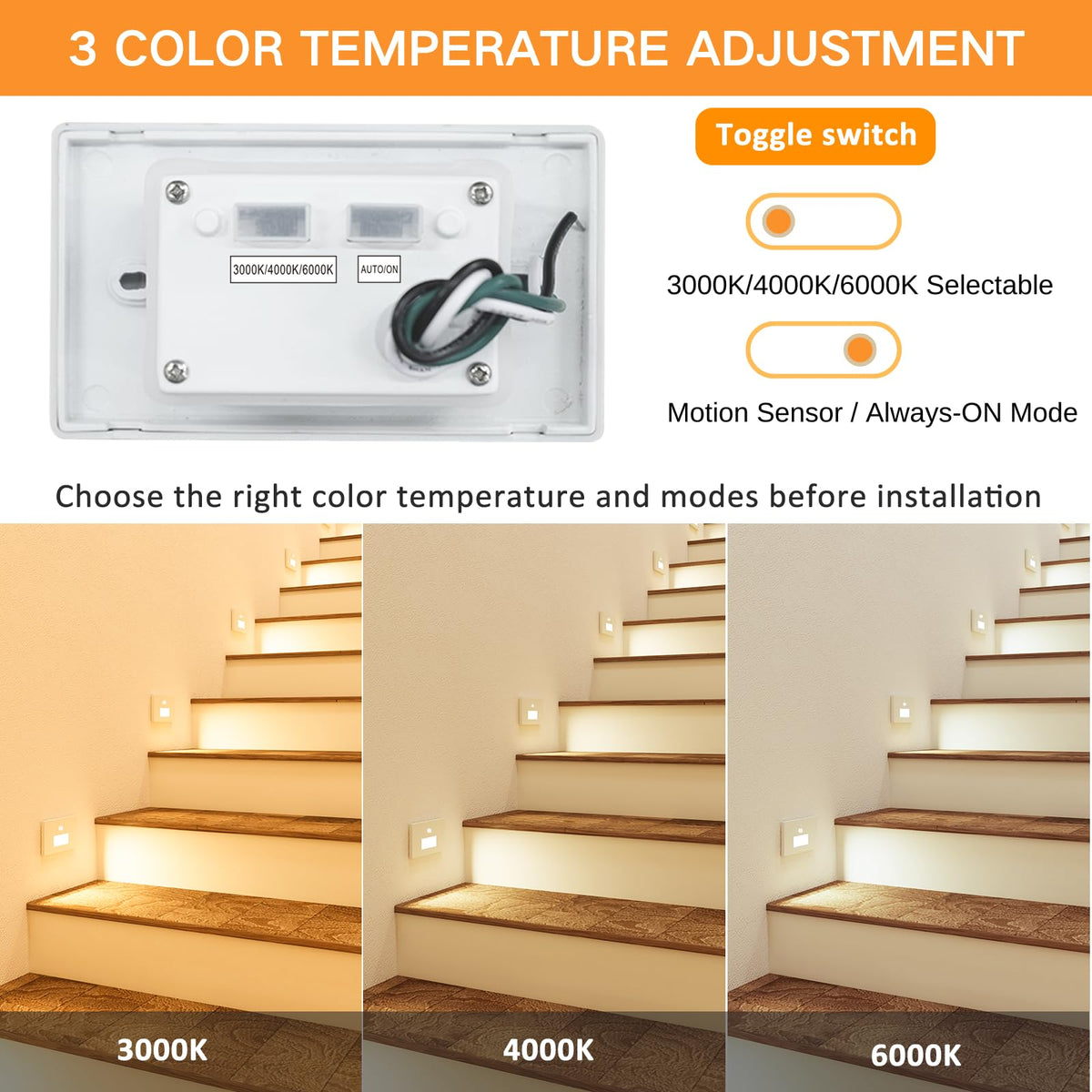 8 Pack 3CCT 120V Motion Sensor LED Step Lights Indoor Outdoor, White