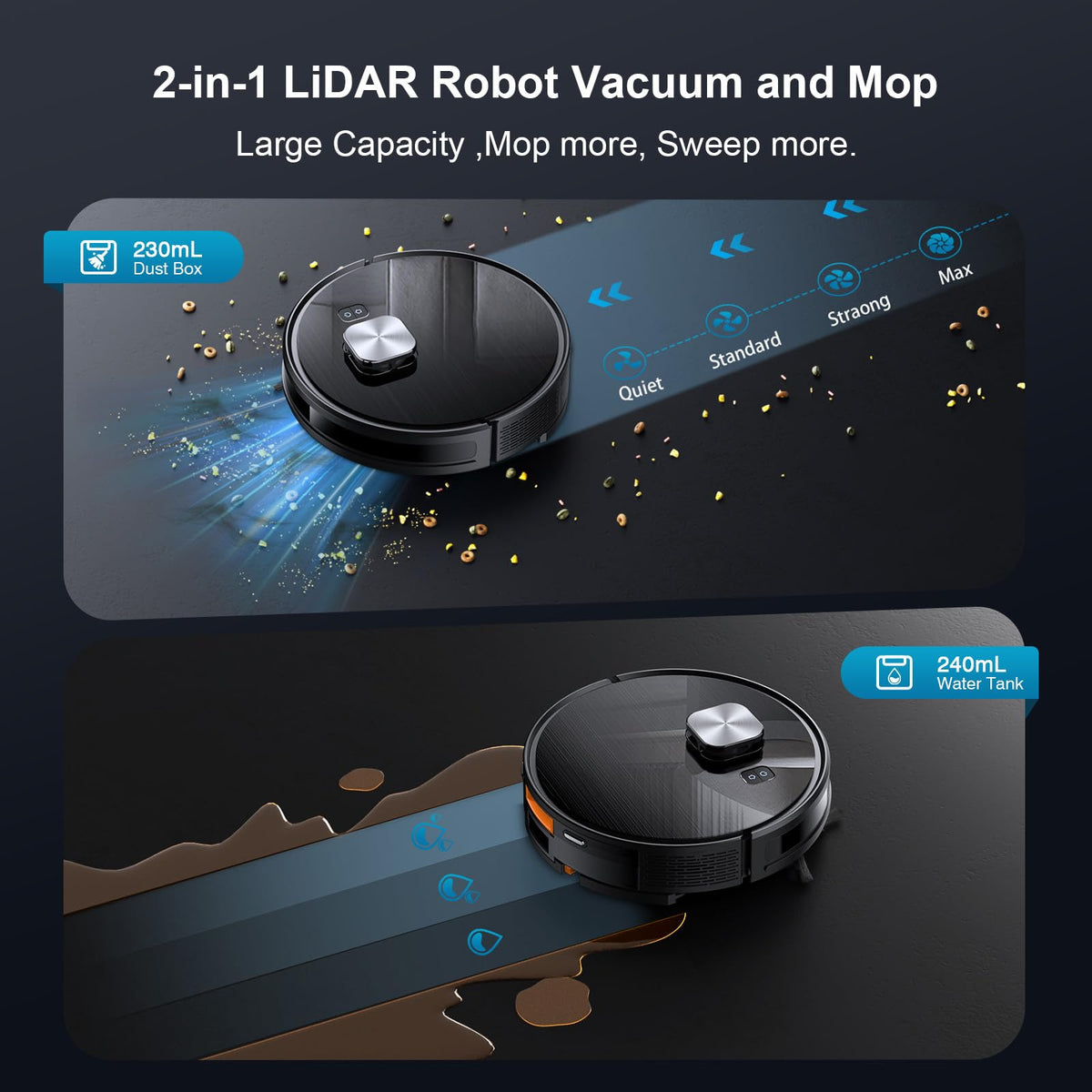 Robot Vacuum and Mop for Pet Hair, 11500Pa Suction, 90-Day Self-Emptying