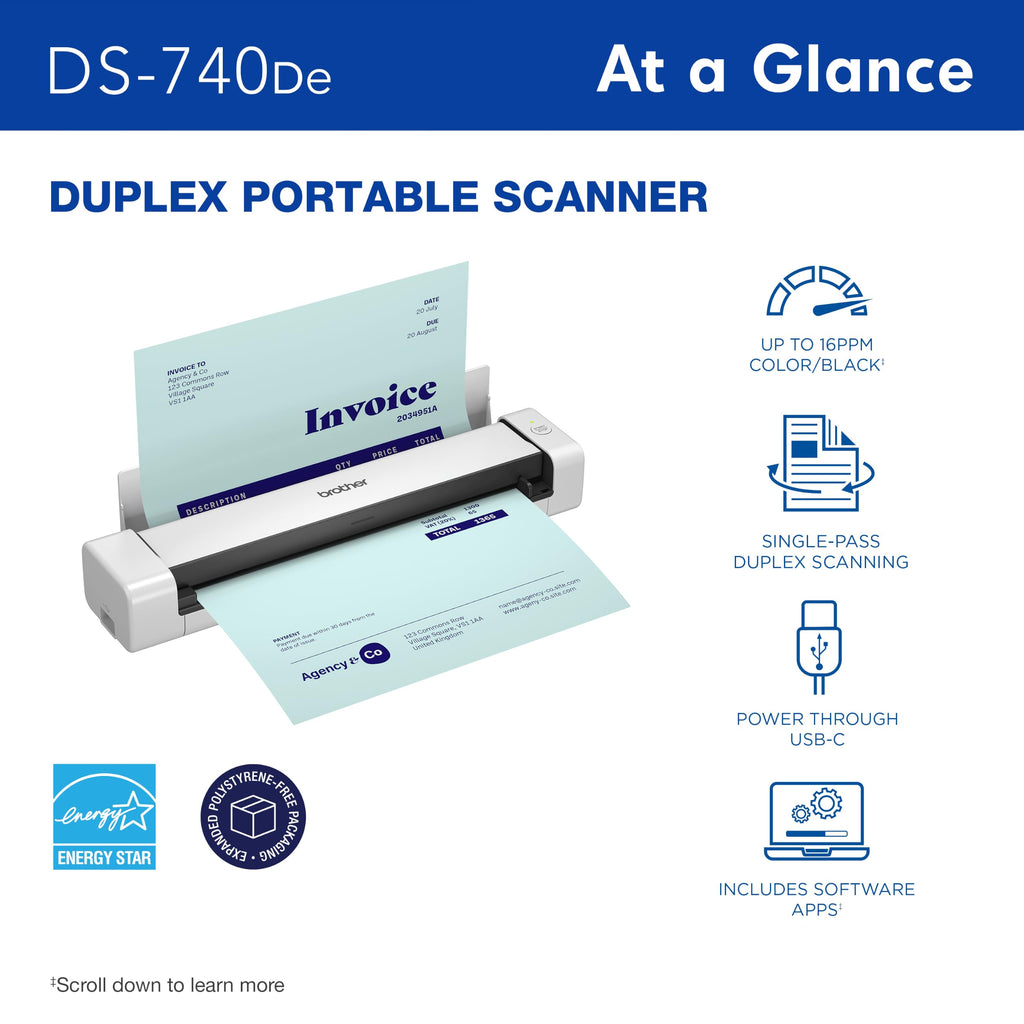 Brother DS-740De Duplex Compact Mobile Document Scanner