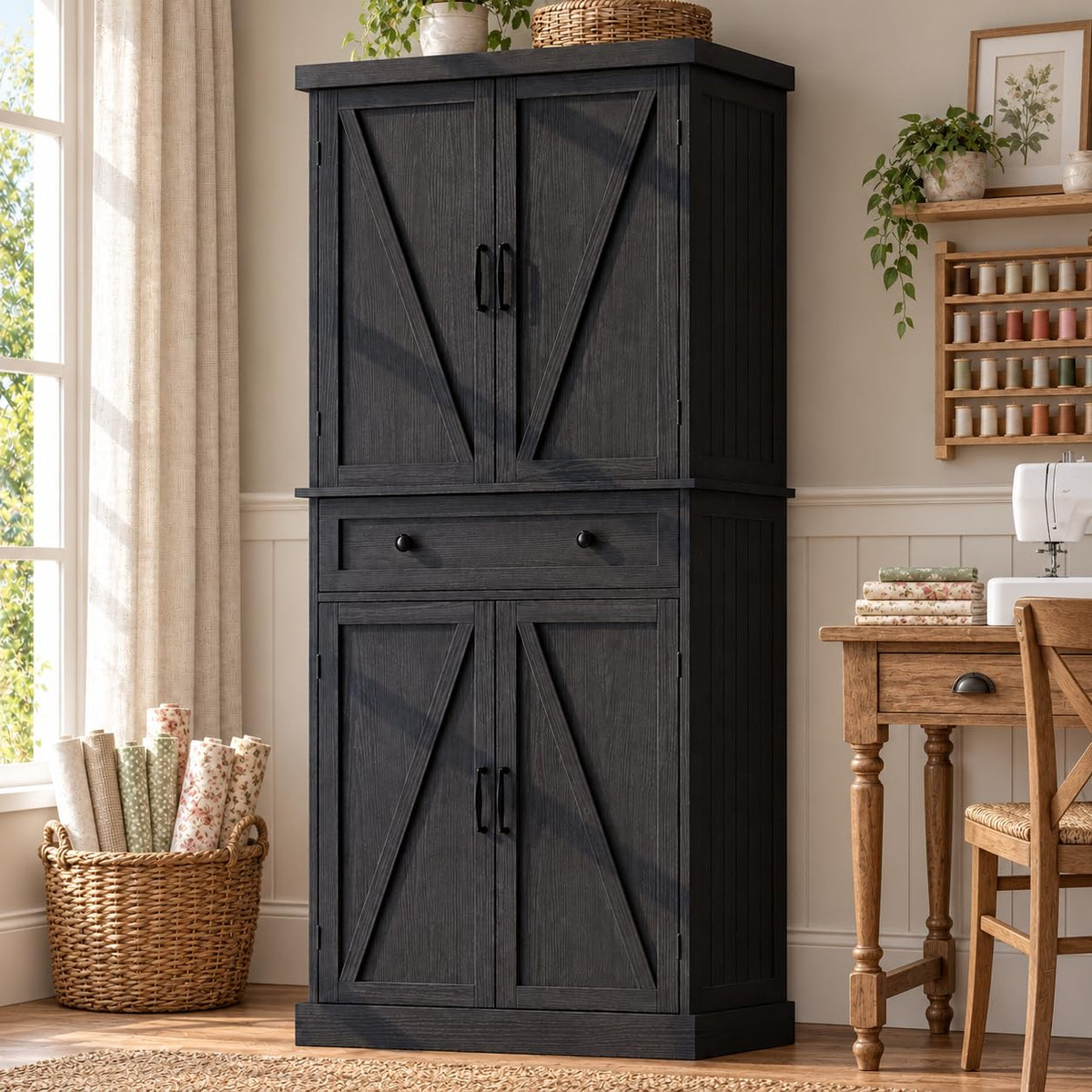 72" Tall Sewing Craft Storage Cabinet with Adjustable Shelves