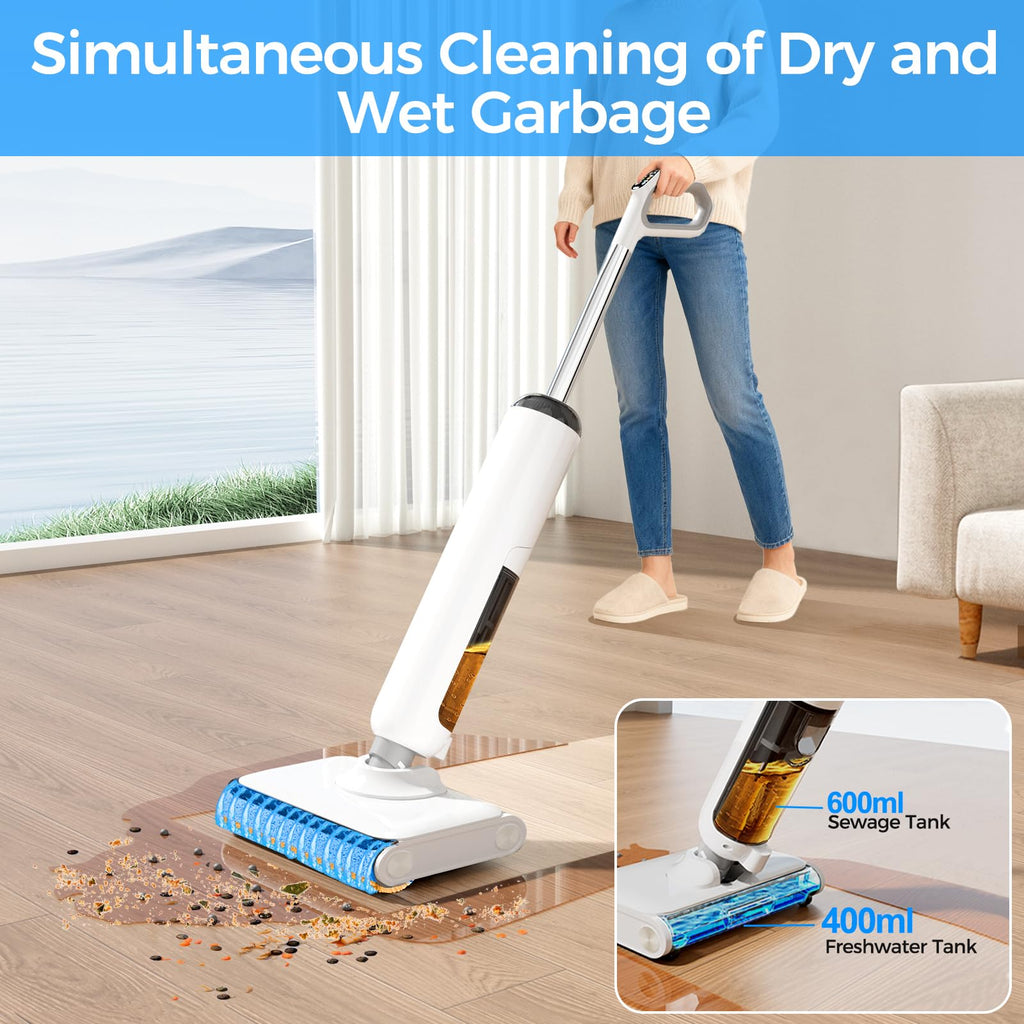 Wet Dry Vacuum Cleaner, Cordless Vacuum Mop Combo for Hard Floors, 23000Pa Powerful Suction, 180° Lay-Flat, Self-Cleaning Floor Washer with 45 Min Runtime, Anti-Tangle Brush, Dual Tank