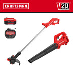 CRAFTSMAN V20 Cordless String Trimmer/Edger and Leaf Blower Combo with 4.0 Ah Battery and Charger, Wide Cut Weedwacker, 90 MPH Blower, Lightweight (CMCK279M1)