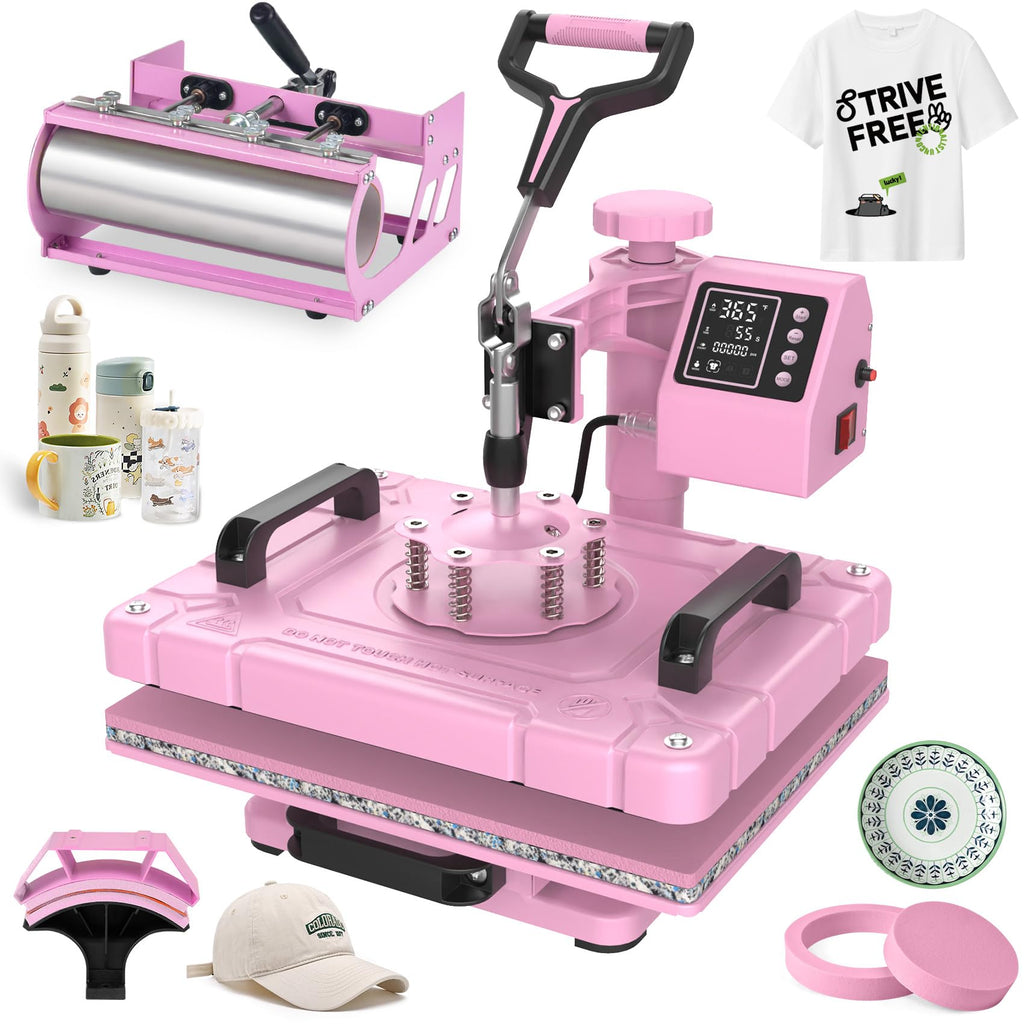 Seeutek Heat Press 5in 1 Heat Press Machine 12x15 Inch Sublimation T Shirt Pressing with 30OZ 20OZ Tumbler Heat Press 360° Swing Away Heat Transfer Combo for T-Shirts, Hats, Mugs, Plates-Lavender