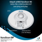 Wireless Bridge Ubiquiti NBE-M5-16 PRE-CONFIGURED, Bundle of 2 Ubiquiti NanoBeam M5, Point to Point Outdoor WiFi Bridge, Plugh and Play, 5GHz, 150+Mbps, 15+km Link Range, Network Bridge