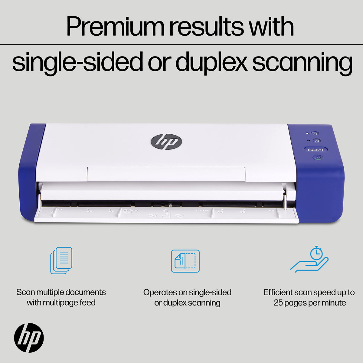 HP Compact Desktop Duplex USB Mobile Document & Photo Scanner with Auto-Feed Tray for Portable 2-Sided Digital Scanning, Model HPPS200, for Home & Office, PC and MAC, HP WorkScan Software Included