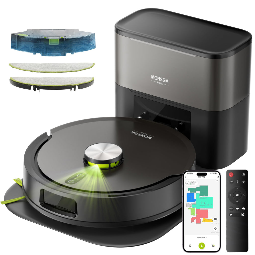 MONSGA Robot Vacuum and Mop, 90 Days Self-Emptying with 10000Pa Suction