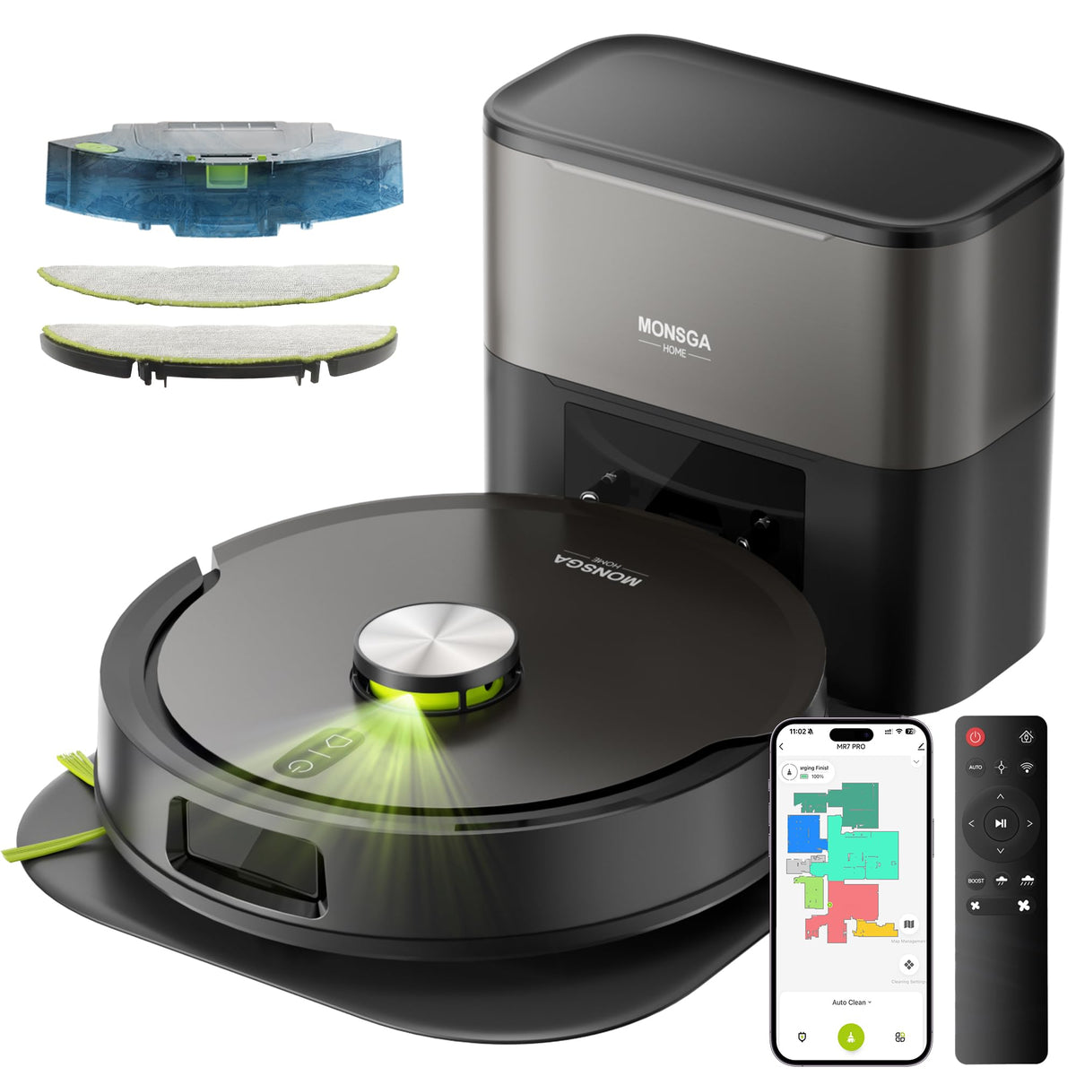 MONSGA Robot Vacuum and Mop, 90 Days Self-Emptying with 10000Pa Suction